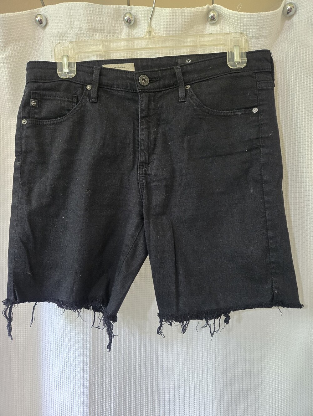 AG Adriano Goldschmied Black Denim Shorts with Logo Patch